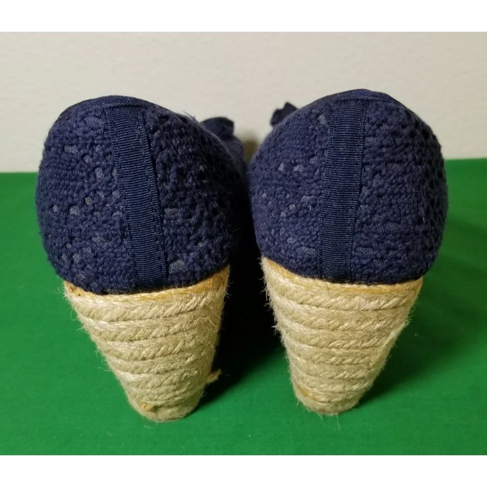 Avenue Annie Navy Women Size 9.5 Open Toe Wedges Espadrille Coastal City Retro